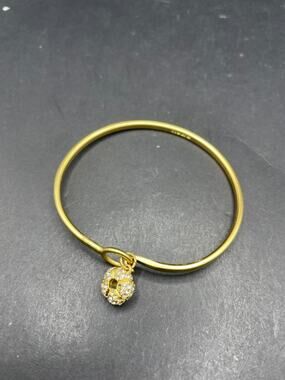 Spartina Gold Tone Bangle Bracelet Flower Rhinestone Dangle Accent Women's 6.75